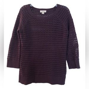 LOFT Purple Eggplant Crochet Sweater Size S